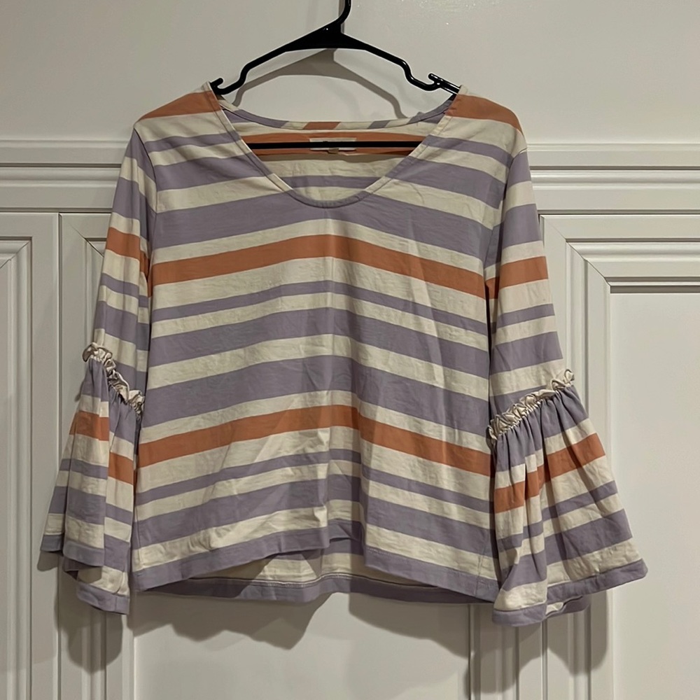 Madewell Fair Haven Bell Sleeve Blouse Size M Coastal Stripes Boho Pastel Casual